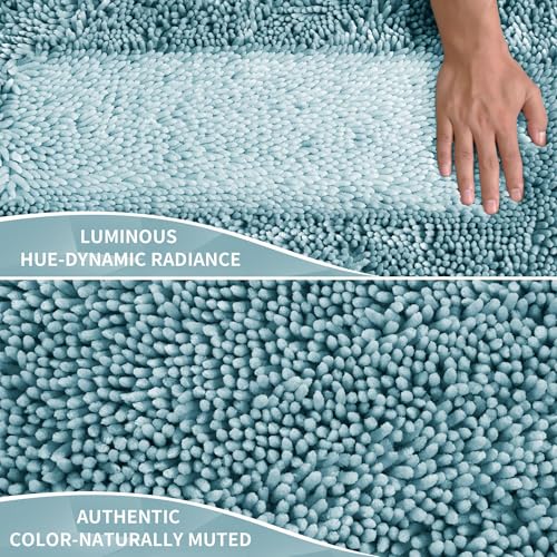 Image of Yimobra Chenille Bathroom Rugs Non Slip, Extra Thick Soft Absorbent Bath Rug 31.5x20 Inch, Machine Washable Quick Dry Bath Mat for Bathroom Floor, Tub and Shower, Home Decor Accessories, Greyish Blue