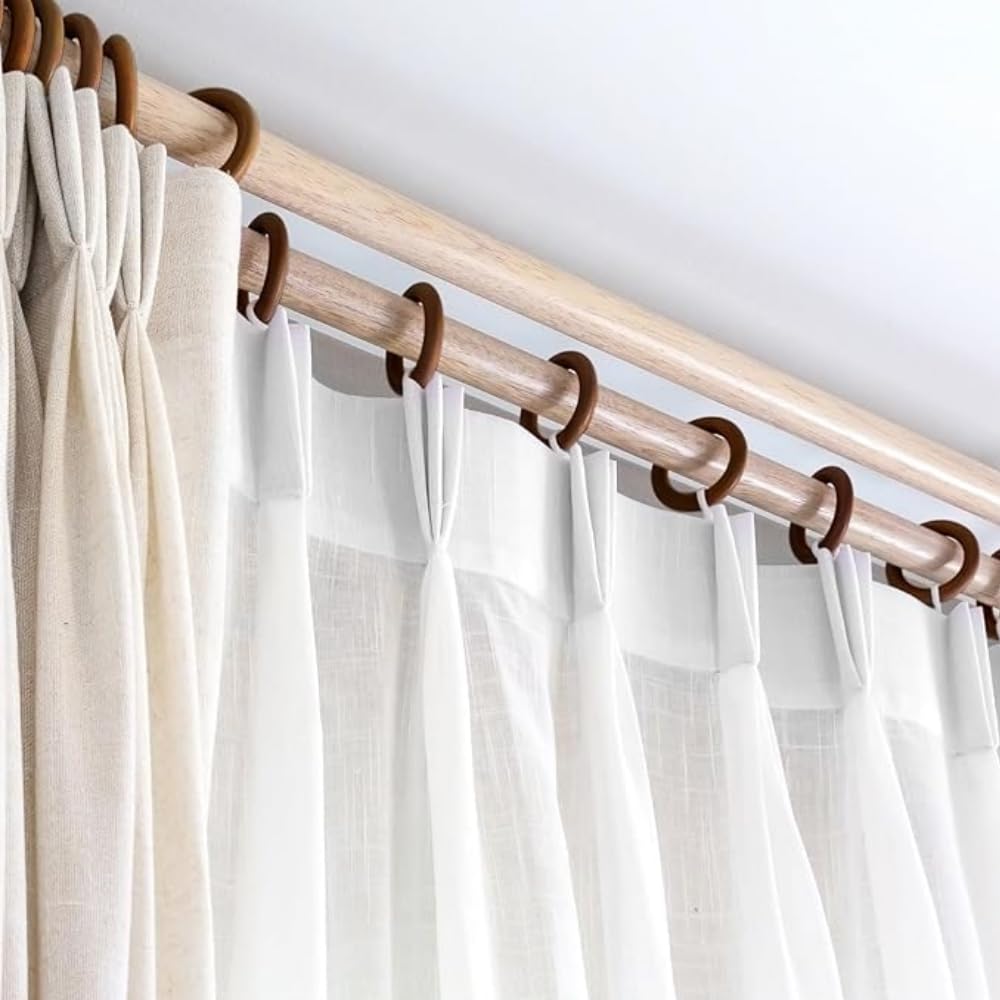 Lot De 10 Anneaux à Rideaux En Bois Foncé Avec Clips Détachables - Déco Maison