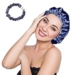 ELIHAIR Stain Bonnet Silky Sleep Cap Adjustable Satin Cap for Night Sleeping Hair Bonnet Reversible Double Layer Navy Blue/Light Purple