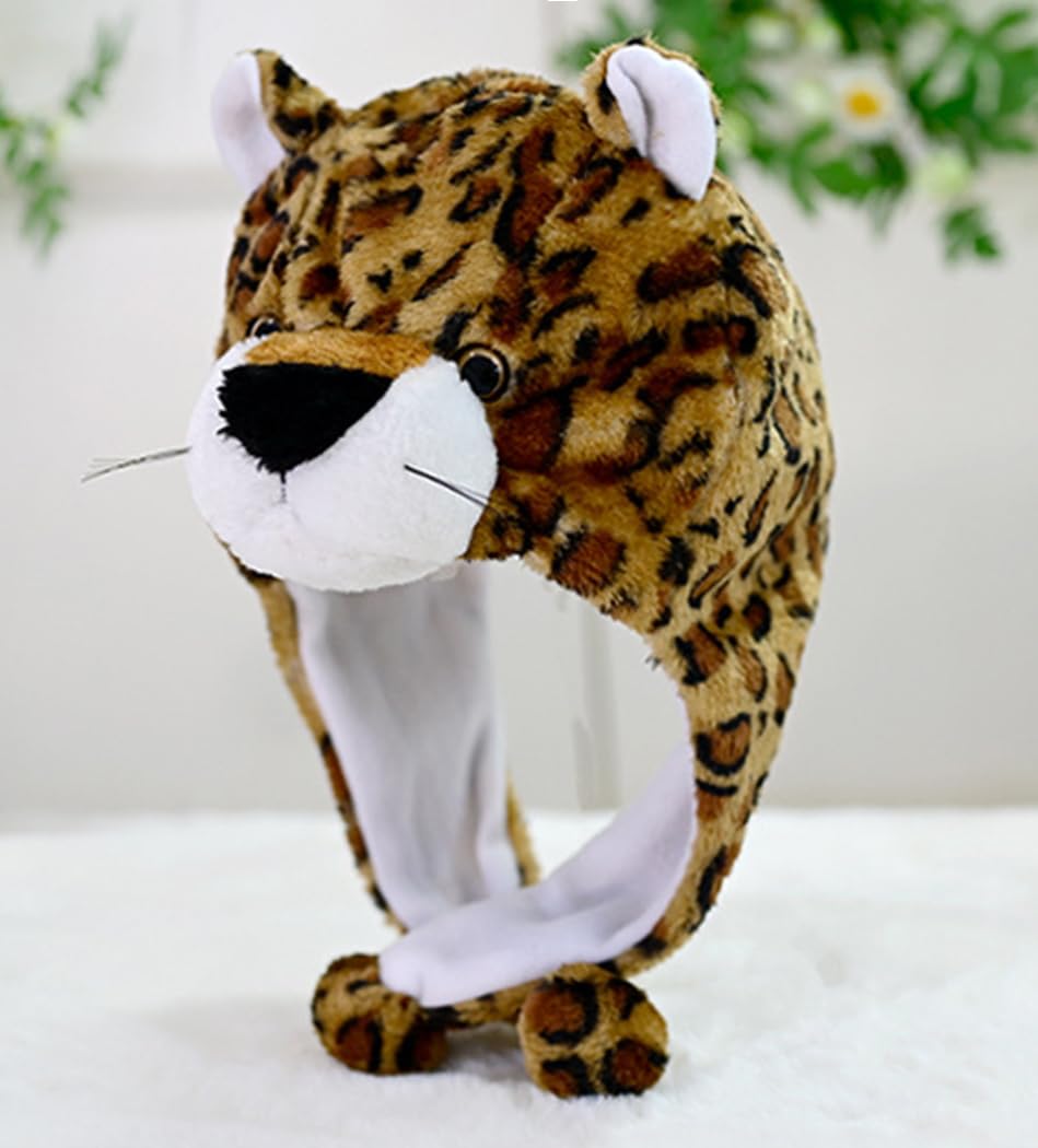 Naichuo Plush Animal Hat with Ear Flaps, Cozy Novelty Party Cap for for Kids Teens Adults Halloween Christmas(Leopard) - Image 2