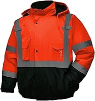 Vista 13 de Chaqueta de seguridad para hombre, chaqueta reflectante con capucha de alta visibilidad, chaqueta bomber de alta visibilidad con bolsillos