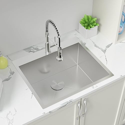 Miniatura 35 de Sarlai Fregadero de lavandería de 22 pulgadas de profundidad, fregadero de lavandería de 12 pulgadas de profundidad, fregadero de cocina de acero