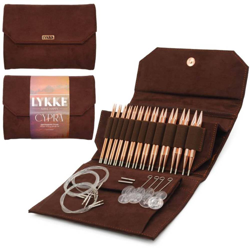 Lykke Brown Interchangeable Circular Knitting Needle Set 5In Tips Cypra Copper Vegan Suede - Vegan Suede