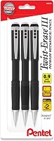 Pentel Twist-Erase III 0.9mm Mechanical Pencils 3-Pack Black Barrels, Twist-Up Eraser, Super Hi-Polymer HB Lead