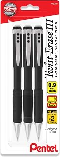 Pentel Twist-Erase III 0.9mm Mechanical Pencils 3-Pack Black Barrels, Twist-Up Eraser, Super Hi-Polymer HB Lead