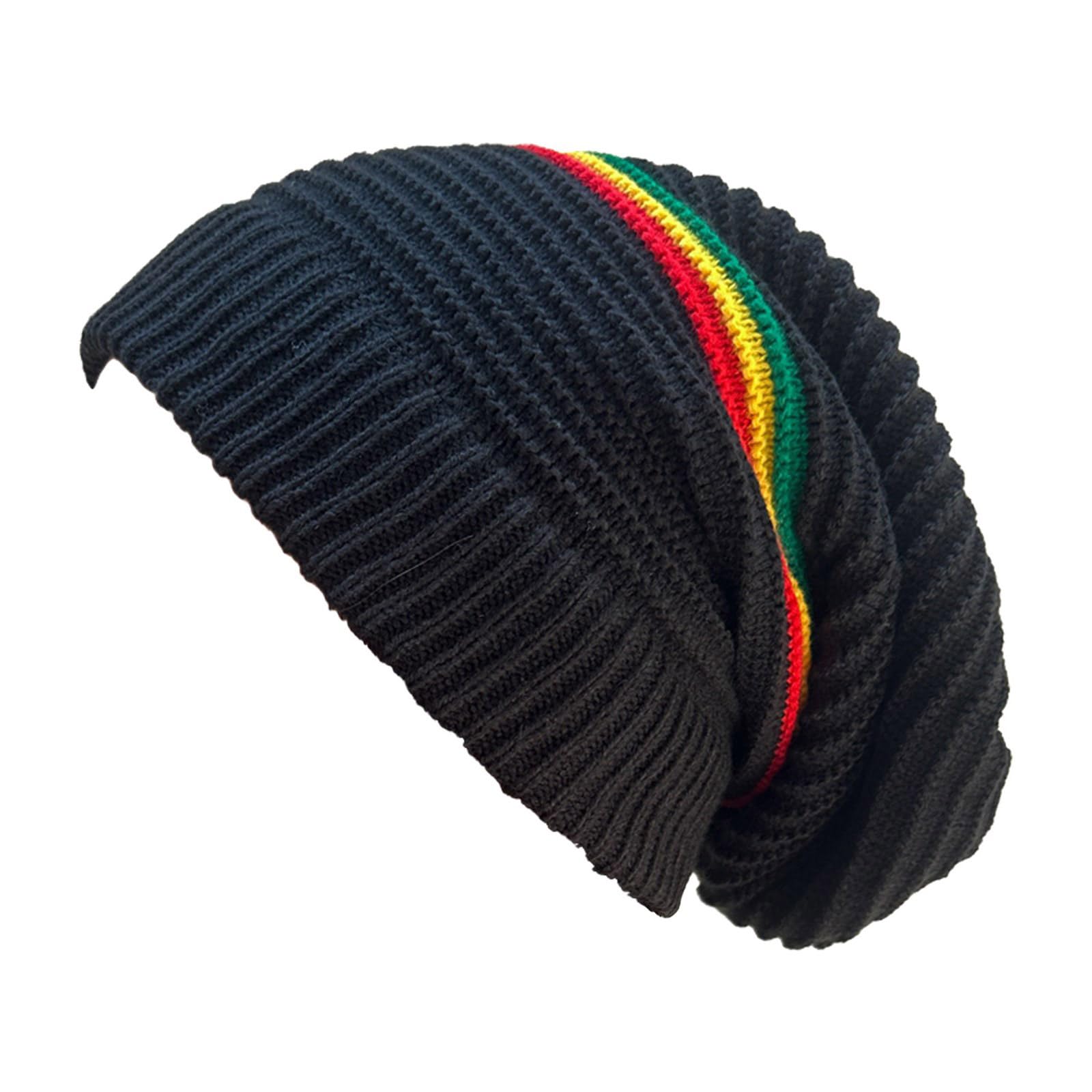 ROYJJ Knitted Skull Hat Reggae Music Lover for School Teens Hat Multicolored Skull Hat for Reggae Enthusiasts Striped Pleated Jamaican Rainbow Hat