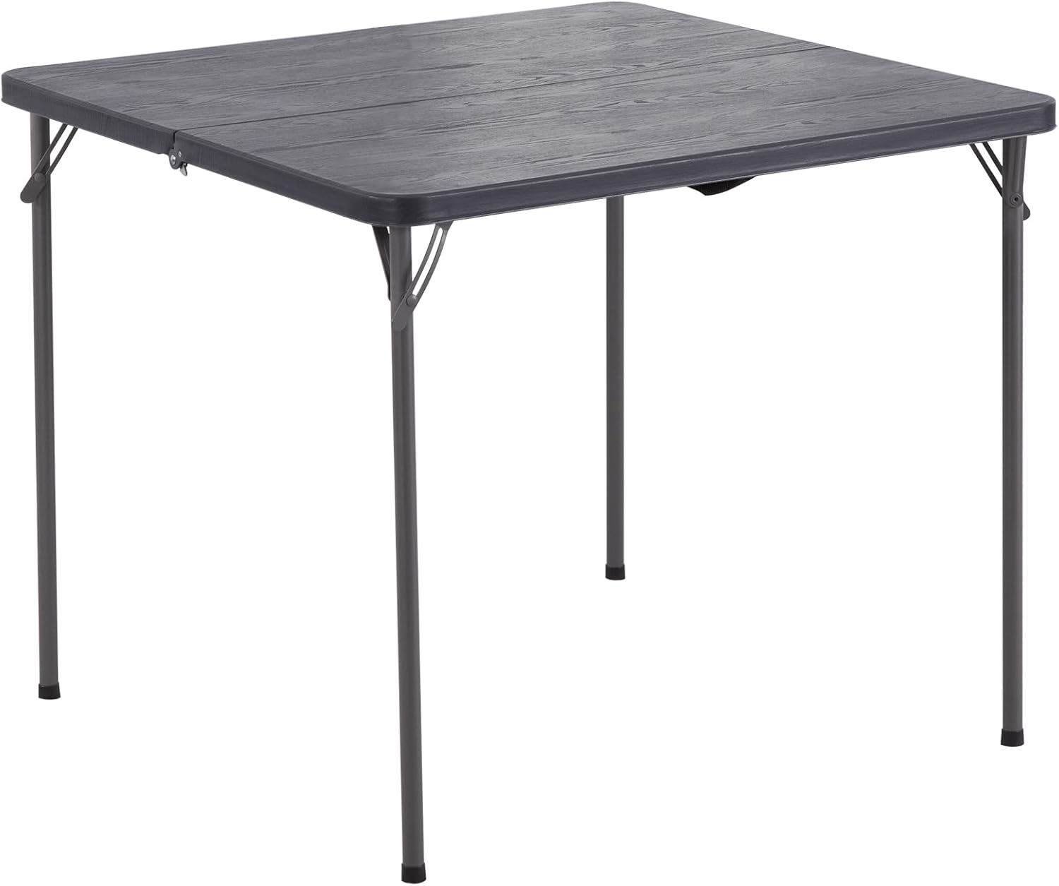 34" square folding card table, plastic folding tables, portable fold up table w/handle, bearing 330 lbs, indoor and outdoor bi-folding table for picnic, party, camping, grey woodgrain