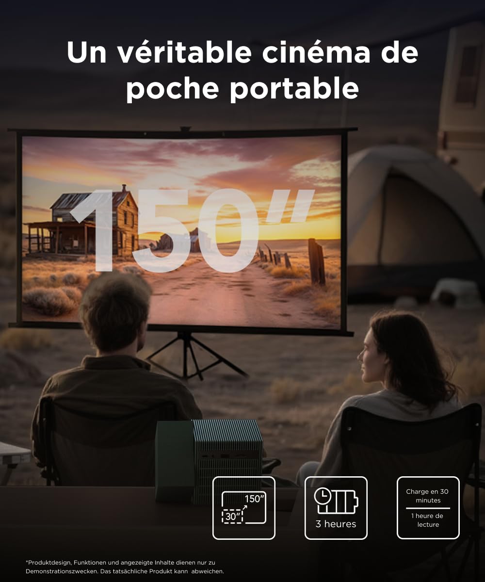 Projecteur TCL PlayCube DLP Full HD 1080p, Projecteur Portable certifié Netflix, 3h autonomie (Gaming). 750 lumens, 4K, autofocus, écran jusqu'à 150"