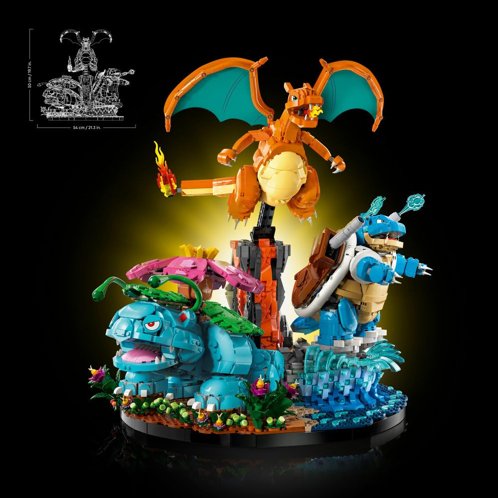 LEGO Pokémon Venusaur, Charizard i Blastoise 72153 | Kolekcjonerskie figurki Pokémonów, duży zestaw klocków dla dorosłych, prezent dla fana gry, dekoracja, 6838 elementów