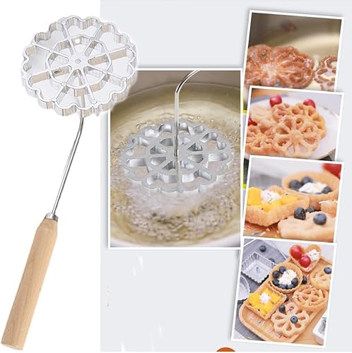 Miniatura 2 de Moldes para bunuelos con asa, juego de moldes de hierro roseta de 4.7 pulgadas, molde para hacer galletas de aluminio para panfletes, molduras de