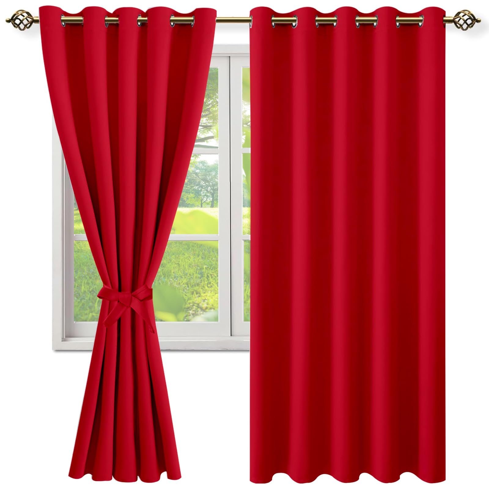 Gardine Weiß Wohnzimmer Gardinen 100 x 50 cm Gardine Schlafzimmer Ösen Thermo Vorhänge Wohnzimmer/Kälteschutz Vorhang für Jedes Fenster, Rot
