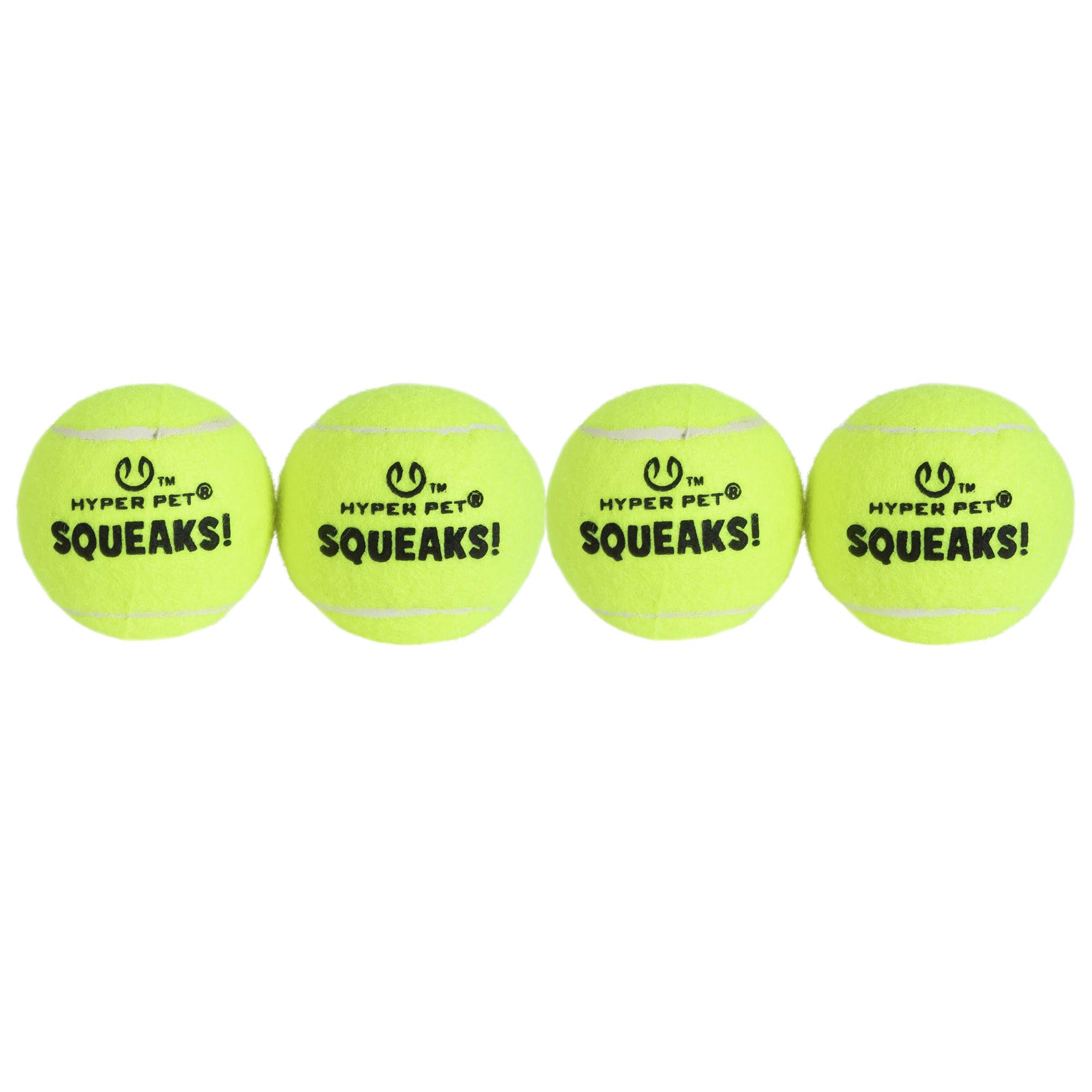 Hyper Pet Squeaks! Tennis Balls Fetch Dog Toy, Medium 2.5 in, 4 Pack, Green