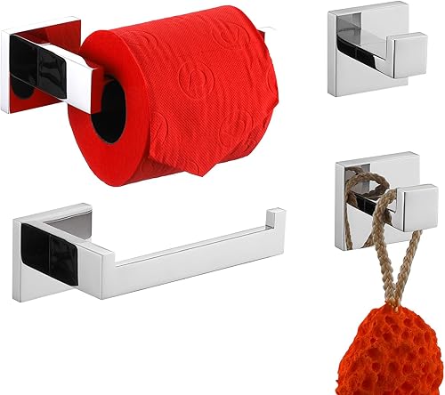 Juego de accesorios de baño de 4 piezas, 2 piezas de soporte de papel higiénico cromado y 2 ganchos para toalla, montaje en pared, dos dispensadores