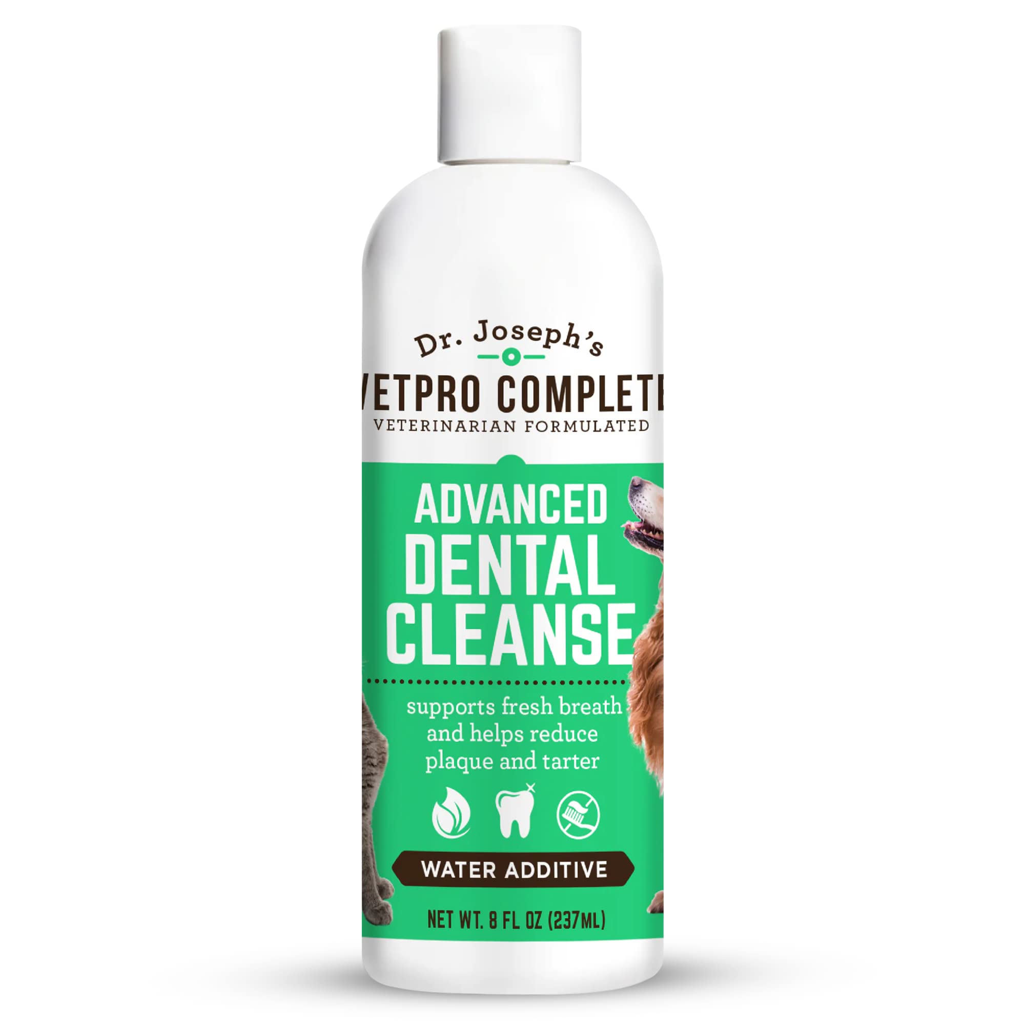 Dr. Joseph's Advanced Dental Cleanse, 8 Ounces, Cat and Dog Breath Freshener Water Additive for Dental Care, Fights Dog Bad Breath, Teeth Cleaning, Plaque and Tartar Remover