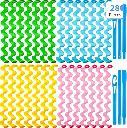 28 Pieces Hair Curlers Styling Kit,No Heat Hair Curls Hair Curlers Magic Hair Rollers Heatless Wave Styles with 2 Pieces Styling Hooks for Extra Long Hair Most Kinds of Hairstyles (45cm/17.7))