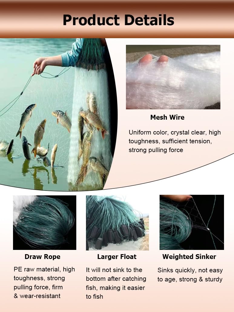 Red de Pesca de Nailon de Alta Resistencia, de Tres Capas, con enmalle, de 20, 30, 40, 50 y 70 m de Longitud.