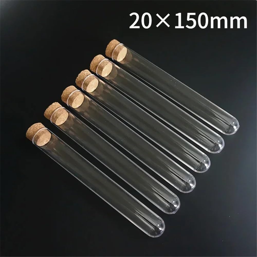 Instrumentos y Equipos de Laboratorio Tubos de ensayo de plástico transparente de fondo redondo con tapón de corcho for cristalería de laboratorio, de 10 a 100 unidades, de 20 x 150 mm.(100pcs)