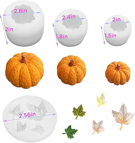Miniatura 2 de Paquete de 4 moldes de velas de Halloween, moldes de silicona de calabaza de tamaño múltiple y molde de hoja de arce para hacer velas, moldes