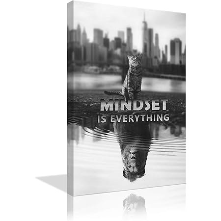 Amazon Com Mindset Is Everything Motivational Canvas Wall Art Inspirational Entrepreneur Quotes Poster Print Artwork Cat Lion Painting Picture Wall Art For Office Living Room Home Decor Framed Ready To Hang Posters