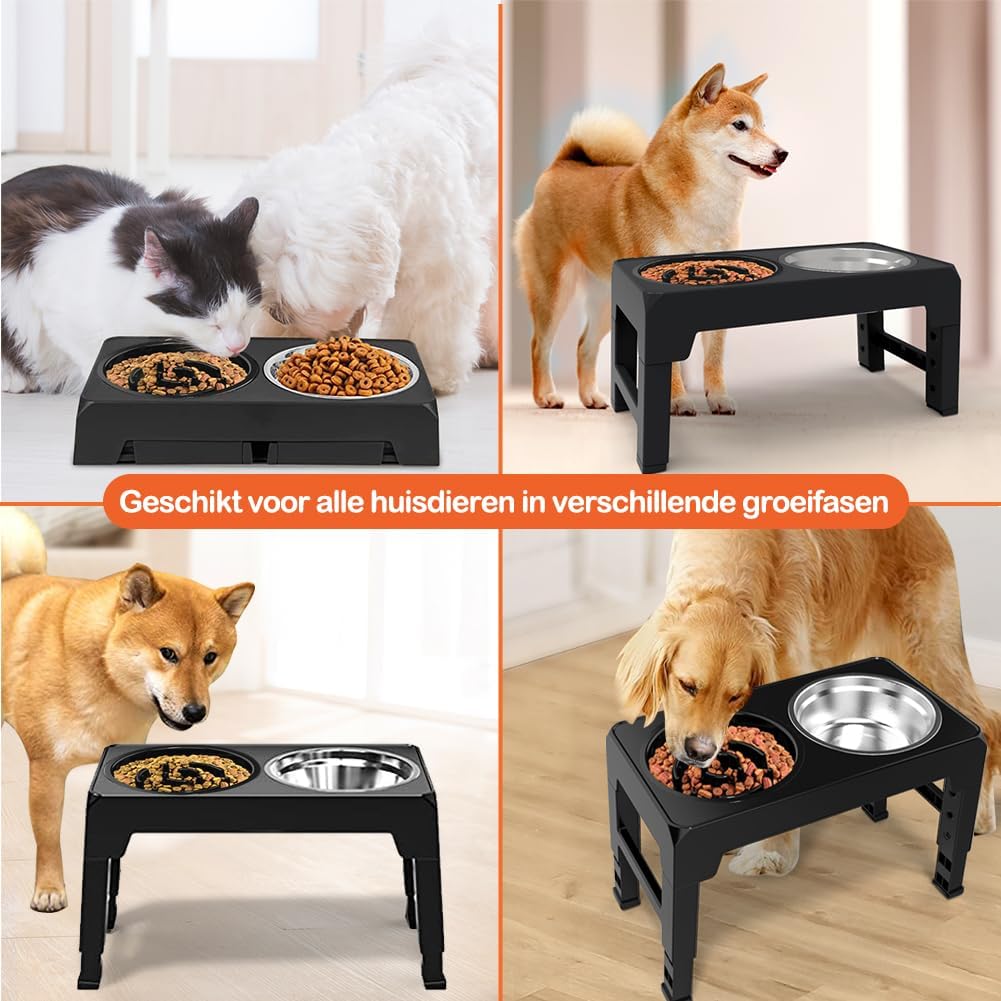 Ciotola per cani rialzata, ciotola per cani con slow feeder, supporto per cani grandi/medi/piccoli, con ciotola anti-imbracatura, per cani, 4 marce, regolabile in altezza