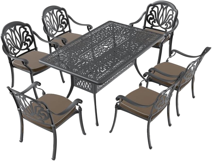 Cast Aluminum Patio Furniture Set for Outdoor Living Spaces with Brown Cushions