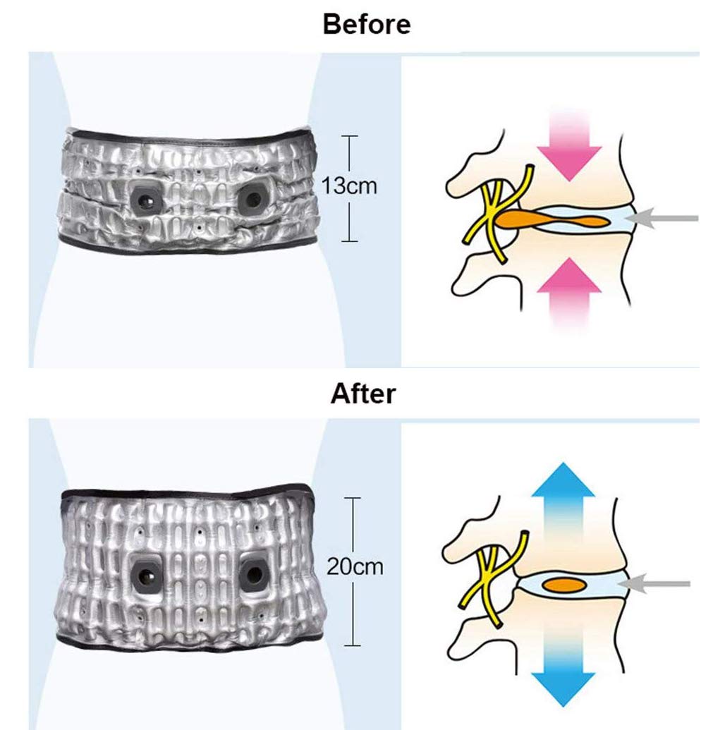 Gonfiabile cintura, decompressione posteriore, lombare Brace correttore Relief disco lombare Estricatore, sciatica, stenosi spinale, scoliosi o Ernia del disco,Bianca