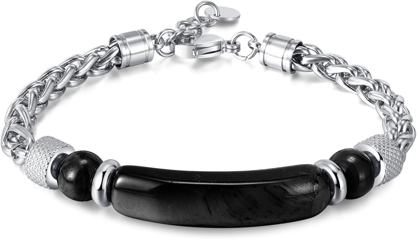 Bracelet for Men Stainless Steel Bracelet Hypoallergenic Sliver Link Bracelets Fade-Resistant, Adjustable Link Chain Design, Gift for Men