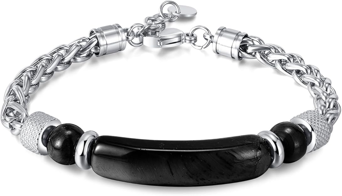 Bracelet for Men Stainless Steel Bracelet Hypoallergenic Sliver Link Bracelets Fade-Resistant, Adjustable Link Chain Design, Gift for Men