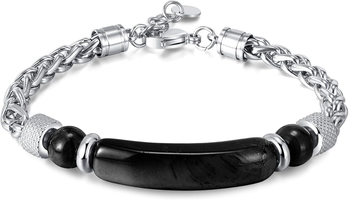 Bracelet for Men Stainless Steel Bracelet Hypoallergenic Sliver Link Bracelets Fade-Resistant, Adjustable Link Chain Design, Gift for Men