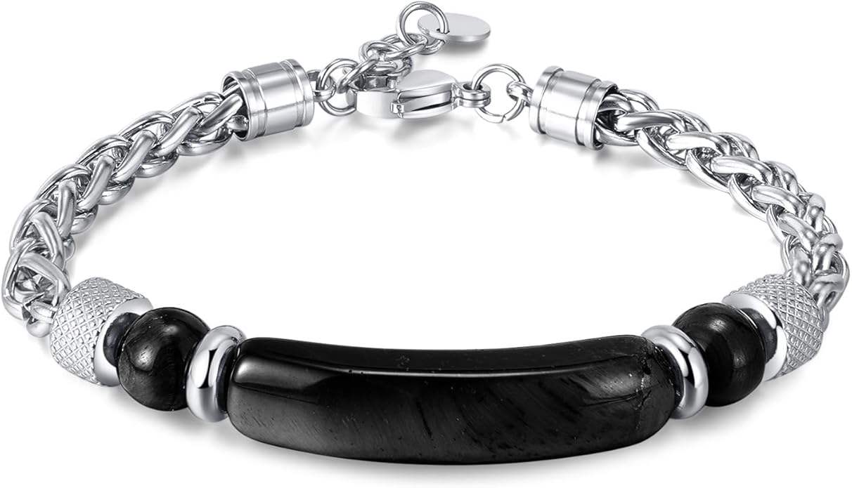Bracelet for Men Stainless Steel Bracelet Hypoallergenic Sliver Link Bracelets Fade-Resistant, Adjustable Link Chain Design, Gift for Men