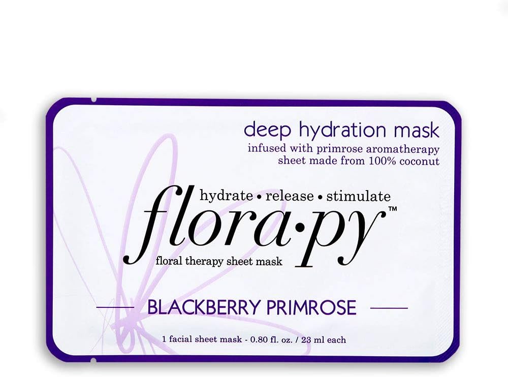 Aromatherapy Facial Sheet Mask - Hydrating - Moisturizing - Essential Oils - Deep Hydration Blackberry Primrose (Single) by Florapy Beauty