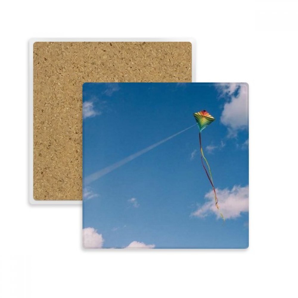 Coaster cerf-volant carré pierre absorbante dessous de tasse blanc