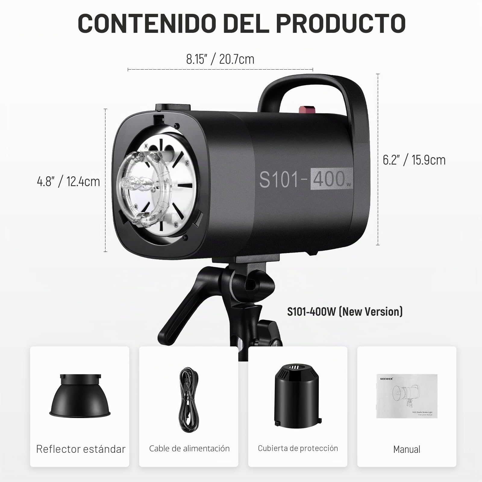 NEEWER 800Ws Estudio Monoluz Flash Luz Kit (2 Pzs), S101-400W 5600K Strobe Luz con 150W Modelar Lampara/Bowens Mount/Softbox/Soporte/Reflector/RT-16 Disparador/Bolsa para Fotografía Retrato Producto