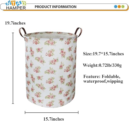 Miniatura 6 de Cesta de lavandería de flores rosas, cesta de lavandería para niños, canasta de guardería para niñas, contenedor de almacenamiento impermeable para