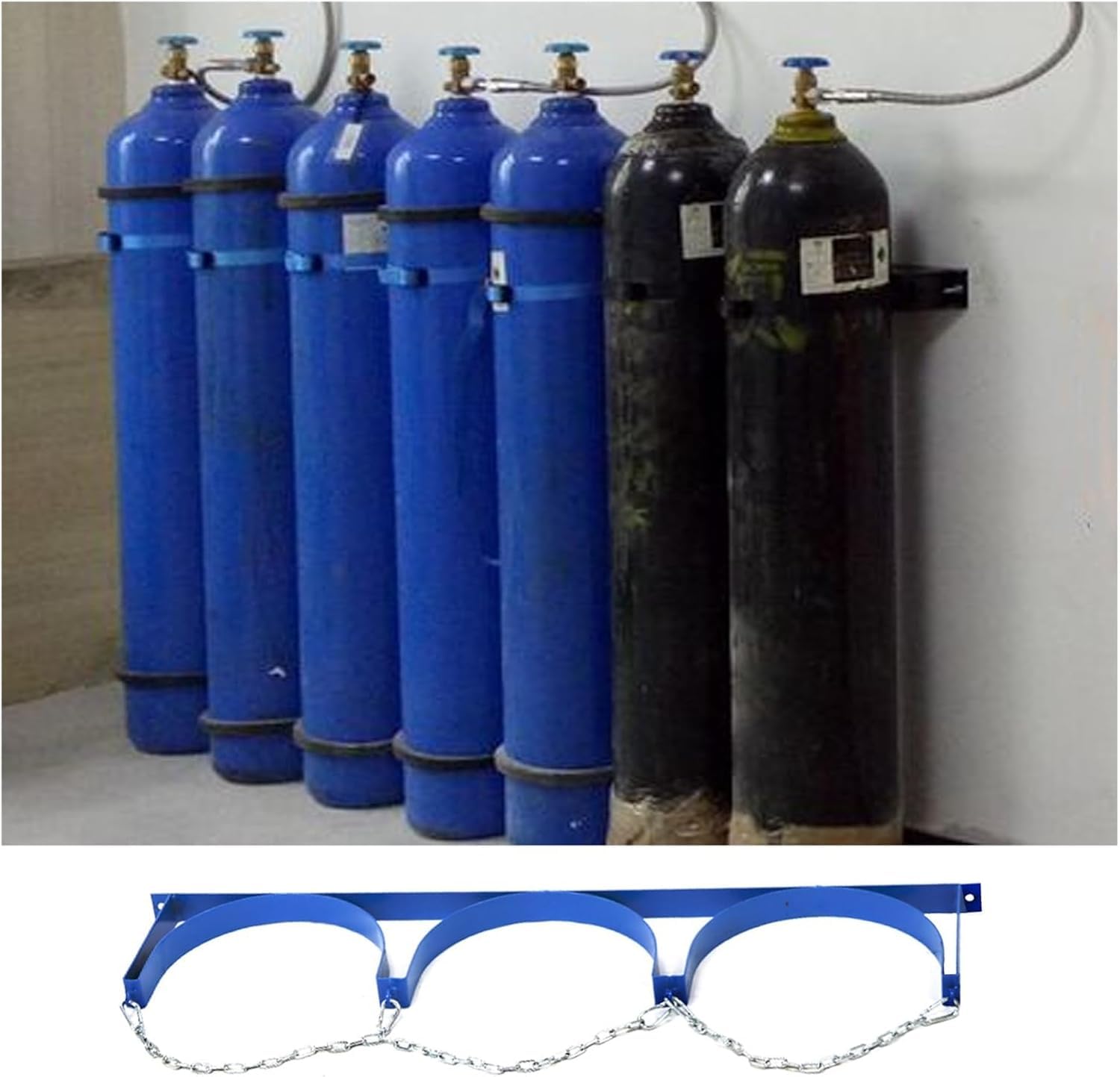 Generico Carrello portabombole in Acciaio, rastrelliera per bombole di Gas, Serbatoio da Pavimento, Carrello portabombole di Ossigeno con rastrelliera in Acciaio a paret