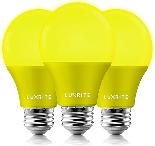 Miniatura 1 de LUXRITE Bombillas LED amarillas A19 para insectos, equivalente a 60 W, no regulables, certificación UL, base estándar E26, interior y exterior,