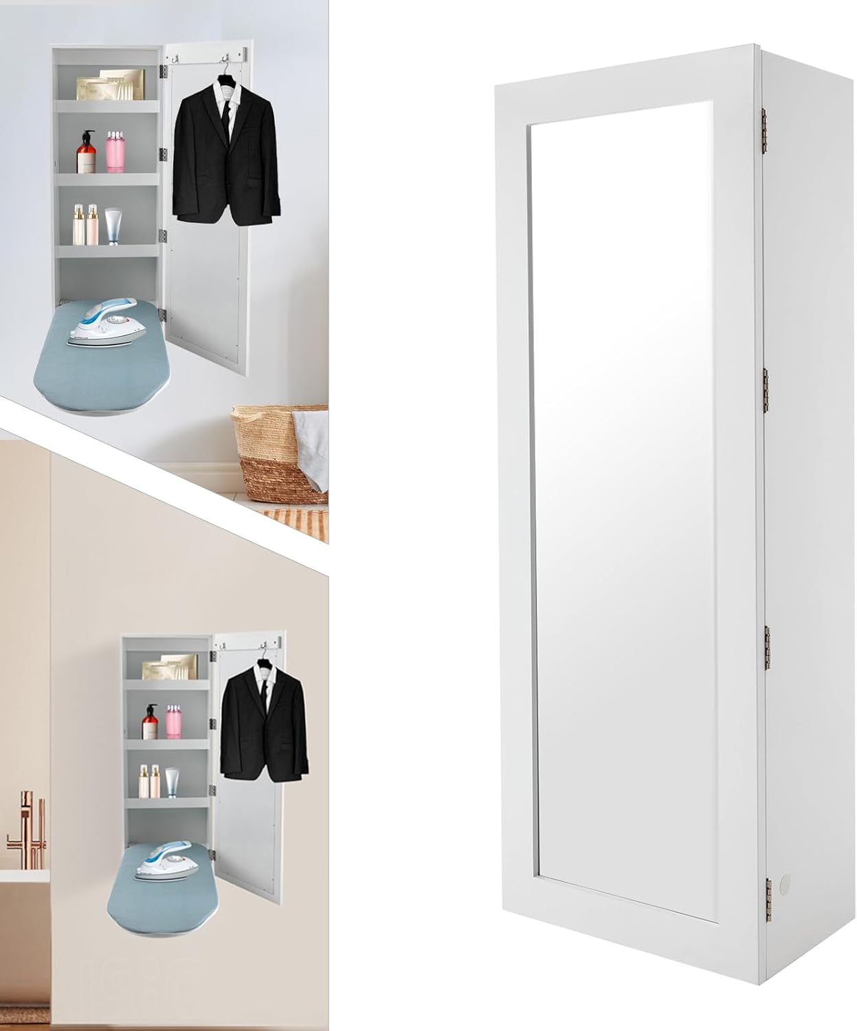 Ironing Board Cabinet, 34.3X12.6 Wall Mounted Ironing Hanging Cabinet Foldable Built-in Swivel Board with Mirror for Pantry, Studio, Tiny Apartment