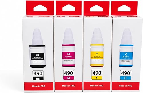 Ink Refill Bottles Set compatible with Canon GI-490 | Black, Cyan, Magenta, Yellow, 4 Bottles Included, Refill Ink Bottles, BK/M/Y/C Colours