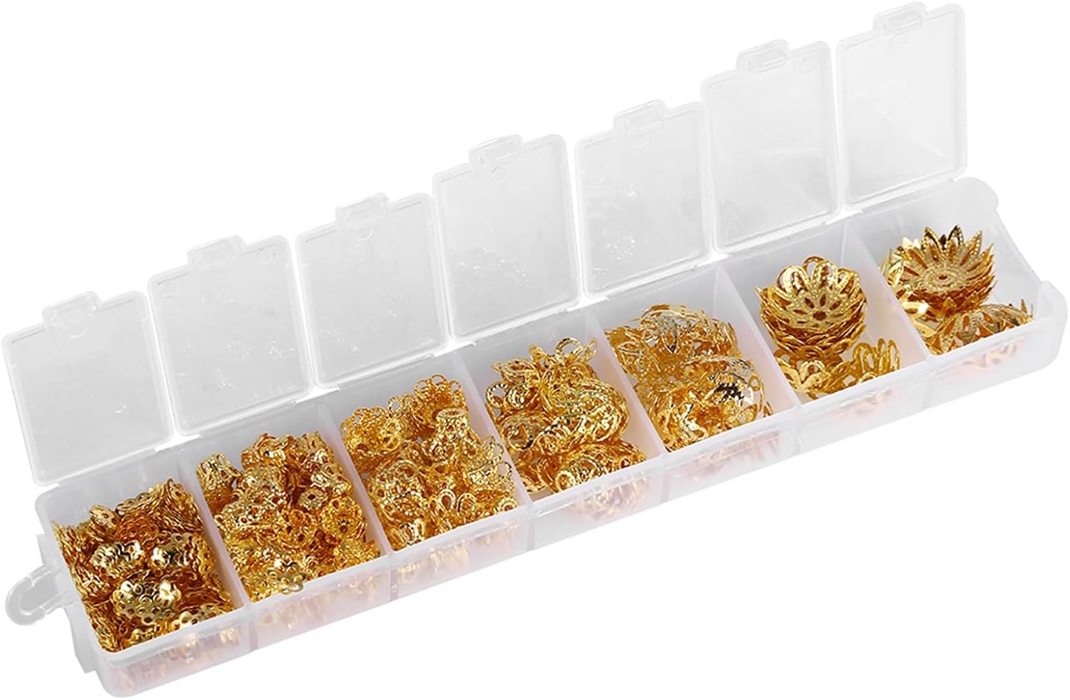 Yctze 2Colors 300pcs Floral Spacer Beads, 7 Sizes, Jewelry Making Findings, Metal Craft Accessories, Ideal for Necklace, Bracelet, Pendant, Silver and Gold Plated (Gold)