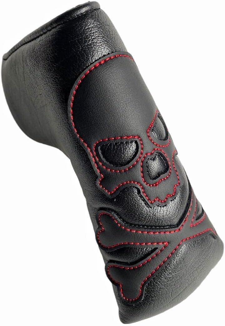 Golf Putter Cover Blade Putter Headcover Magnetic Black Red Stitching Skull Golf Club Headcover fits for Scotty Cameron Select Newport Series Putters Protect Golf Clubs Protector for Men