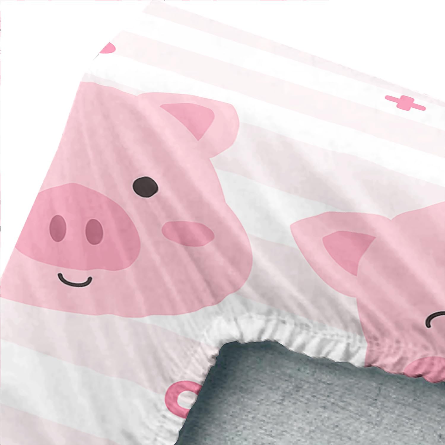 AILONEN Cute Pig Fitted Sheet Set Queen Size,4Pcs Cartoon Pig Bed Sheets,Kawaii Pink White Stripes Print Bedding Sets,1 Flat Sheet,Fitted Sheet with 2 Pillowcases,Microfiber