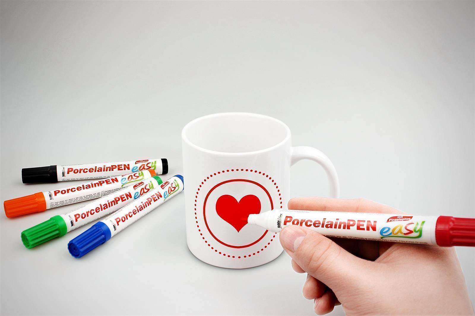 Bastel-Tassen ohne Druck zum Bemalen aus Hochwertiger Keramik Einzeln oder im Set/Mug/Cup/Becher/Pott Jumbo Tasse Innen & Henkel Rosa 6er Set mit Porzellanmalstifte