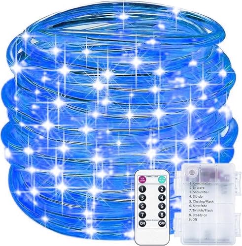 SHANJIA Cadena de Luces LED, 32m/105ft 300LED manguera Batería cadena de luces para exterior e interior 8 modos Guirnalda Luces para dormitorio fiesta jardín Navidad (Azul)