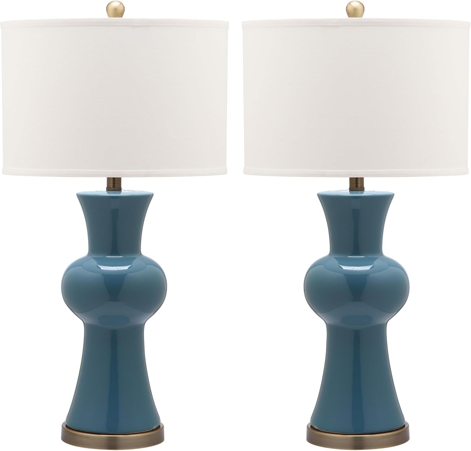 Safavieh Lighting Collection Lola Column Blue and White Table Lamp, Set of 2