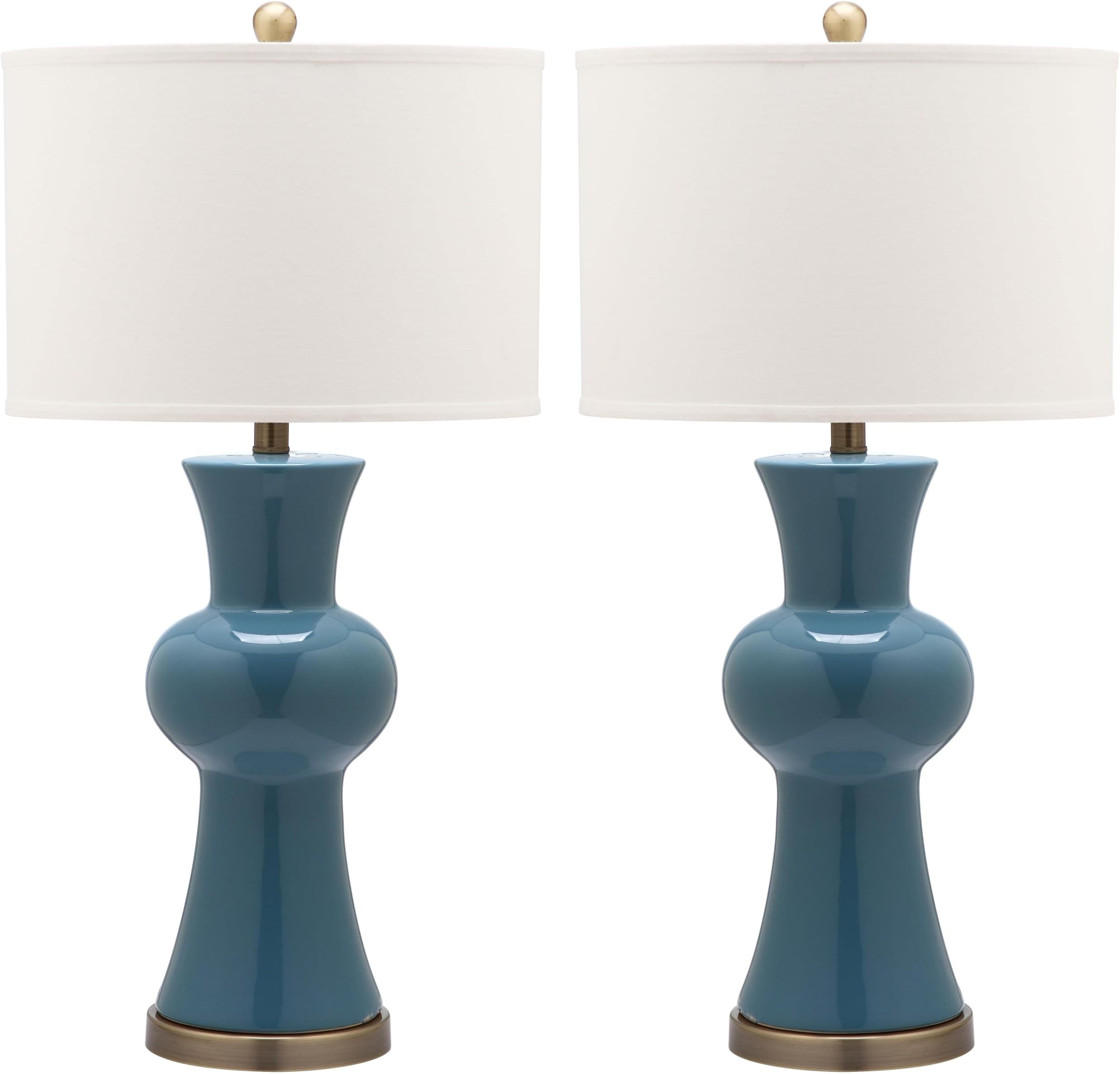 Lighting Collection Lola Column Blue and White Table Lamp, Set of 2
