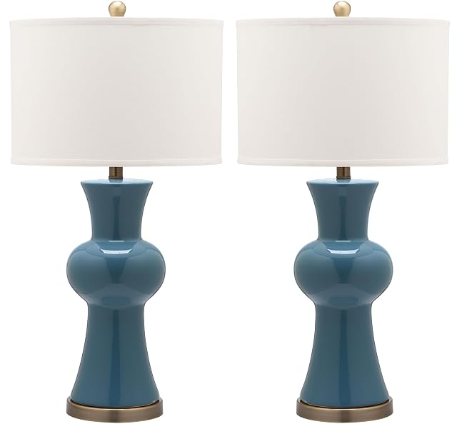 Safavieh Lighting Collection Lola Column Blue and White Table Lamp Set of 2