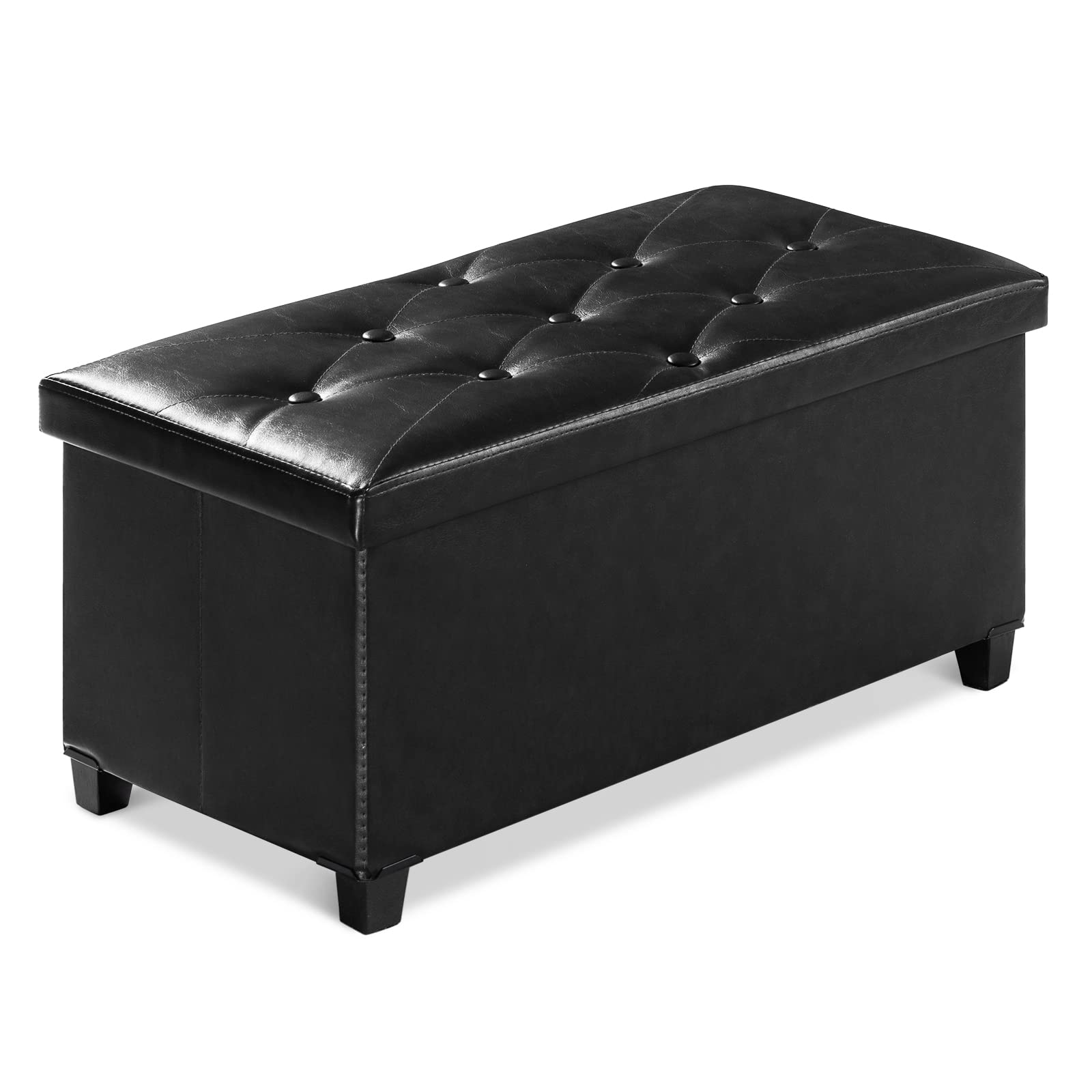 BRIAN & DANY Sitzbank mit Stauraum, Faltbar Sitzhocker mit Beinen, sitztruhe hocker mit stauraum, für Wohnzimmer Schlafzimmer Flur, Schwarz, 76 x 38 x 38 cm