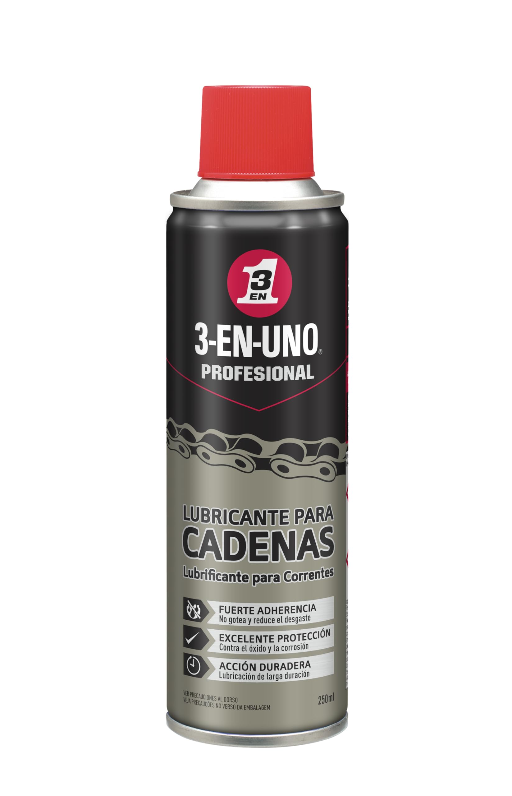 3 EN UNO Profesional Lubricante de Cadenas en Spray 250 ml – Incoloro, Alta Protección y Deslizamiento Suave