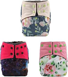 3 AIll in One Night AIO Cloth Diapers Nappy Bulit in Insert Reusable Washable for Girls (Flowers Pack)