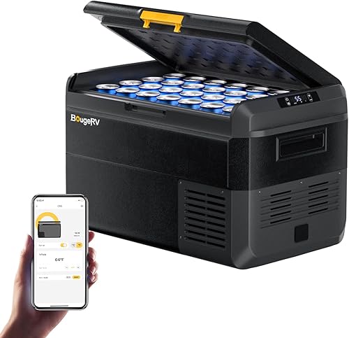 BougeRV Refrigerador de coche de 12 voltios, CRS 42 cuartos de galón portátil con control de aplicación, compresor eléctrico de -4  a 68 , enfriador
